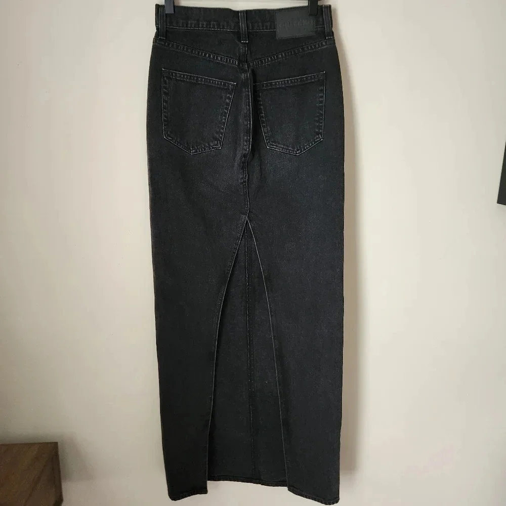 GRLFRND | The Amara Black Denim Pencil Skirt with Back Slit - Size 24/XS